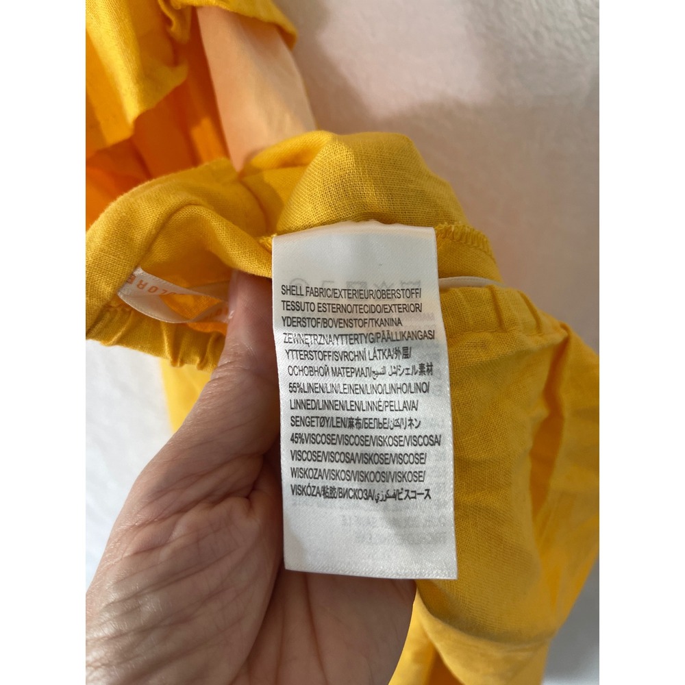 Farm Rio Yellow Linen Cutout Puff Sleeve Off Shoulder Midi Knot Dress NWT Med - Picture 6 of 7